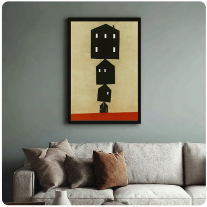 Minimalist Stacked Houses Abstract Canvas Art