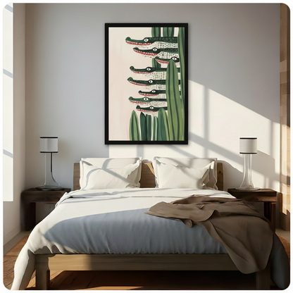 Crocodile Stack Reeds Canvas Wall Art