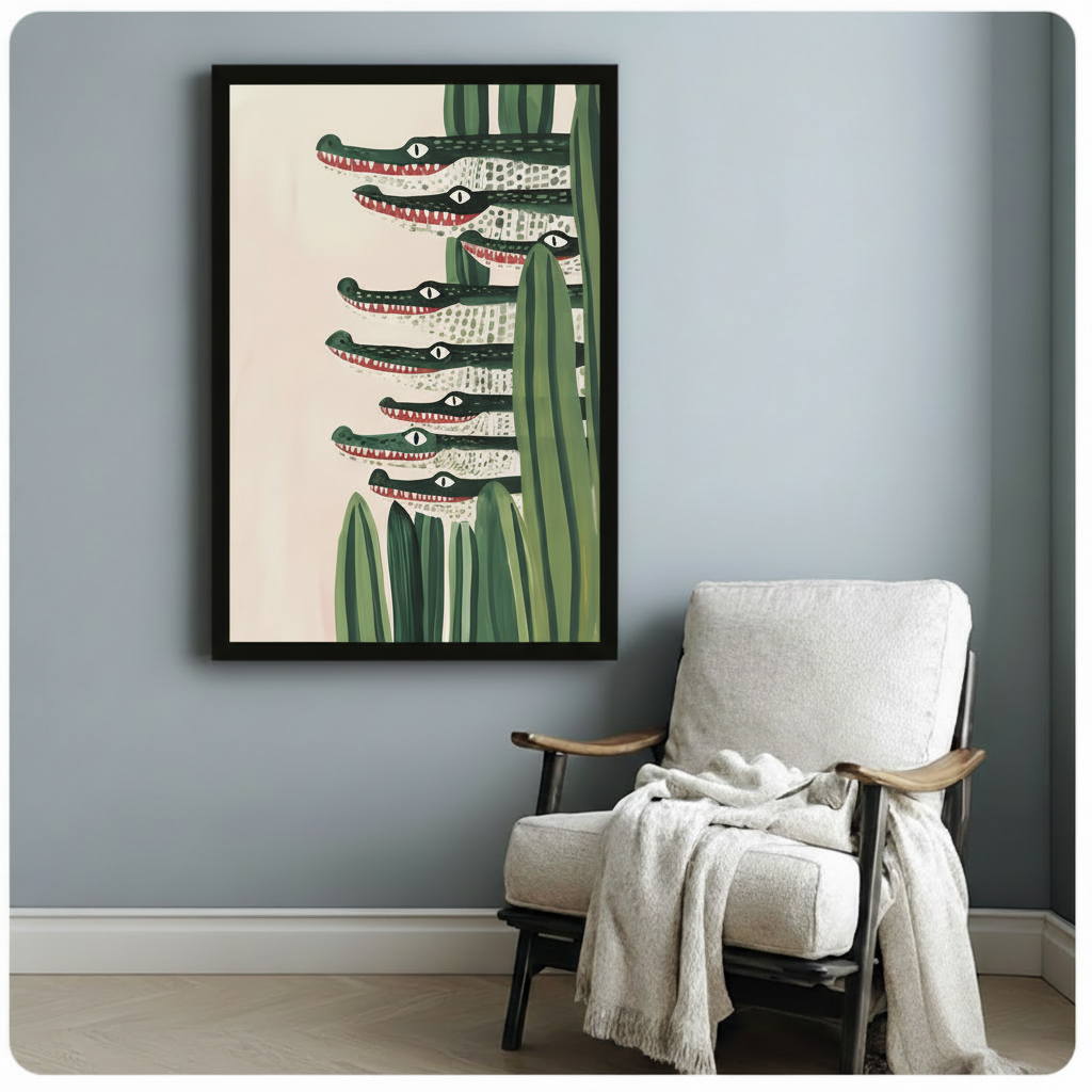 Crocodile Stack Reeds Canvas Wall Art