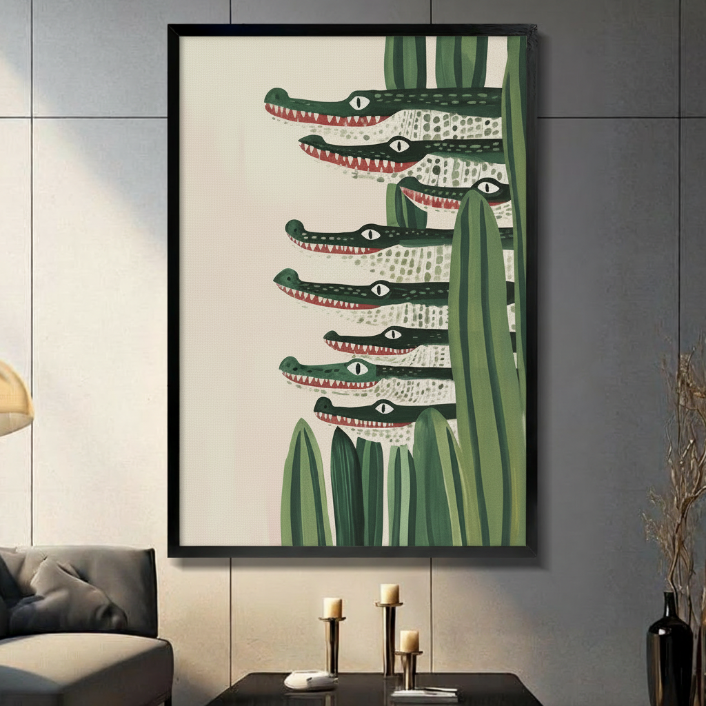 Crocodile Stack Reeds Canvas Wall Art