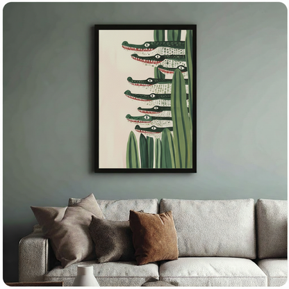 Crocodile Stack Reeds Canvas Wall Art