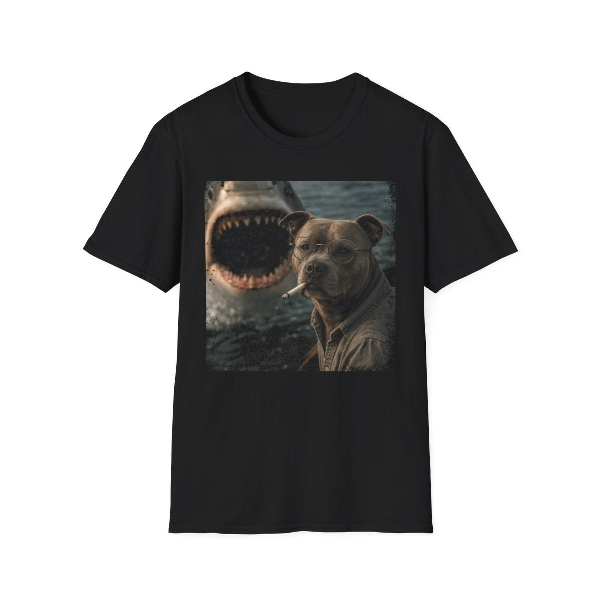 Staffordshire Bull Terrier and Shark Tee