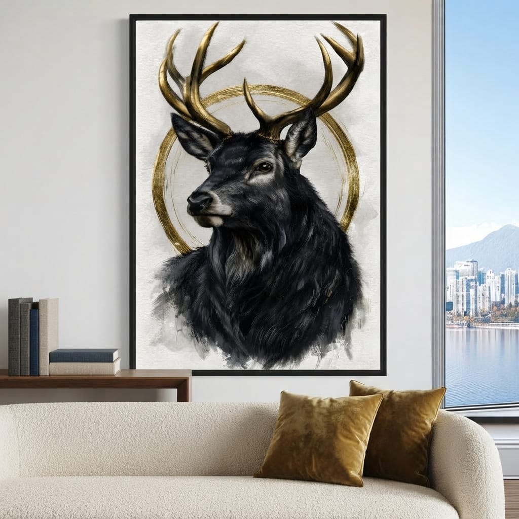 Stag of the Gilded Halo Canvas Wall Art