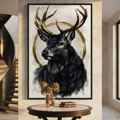 Stag of the Gilded Halo Canvas Wall Art