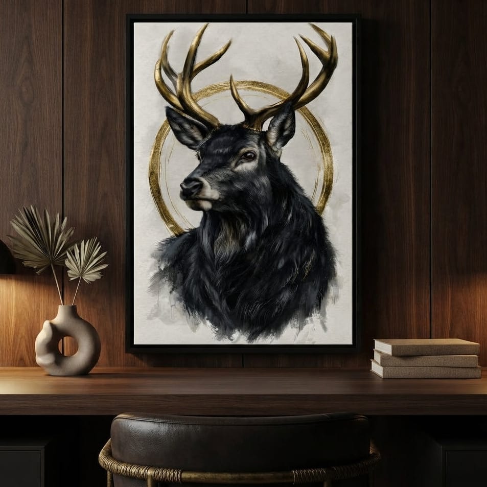 Stag of the Gilded Halo Canvas Wall Art