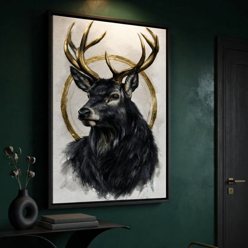 Stag of the Gilded Halo Canvas Wall Art
