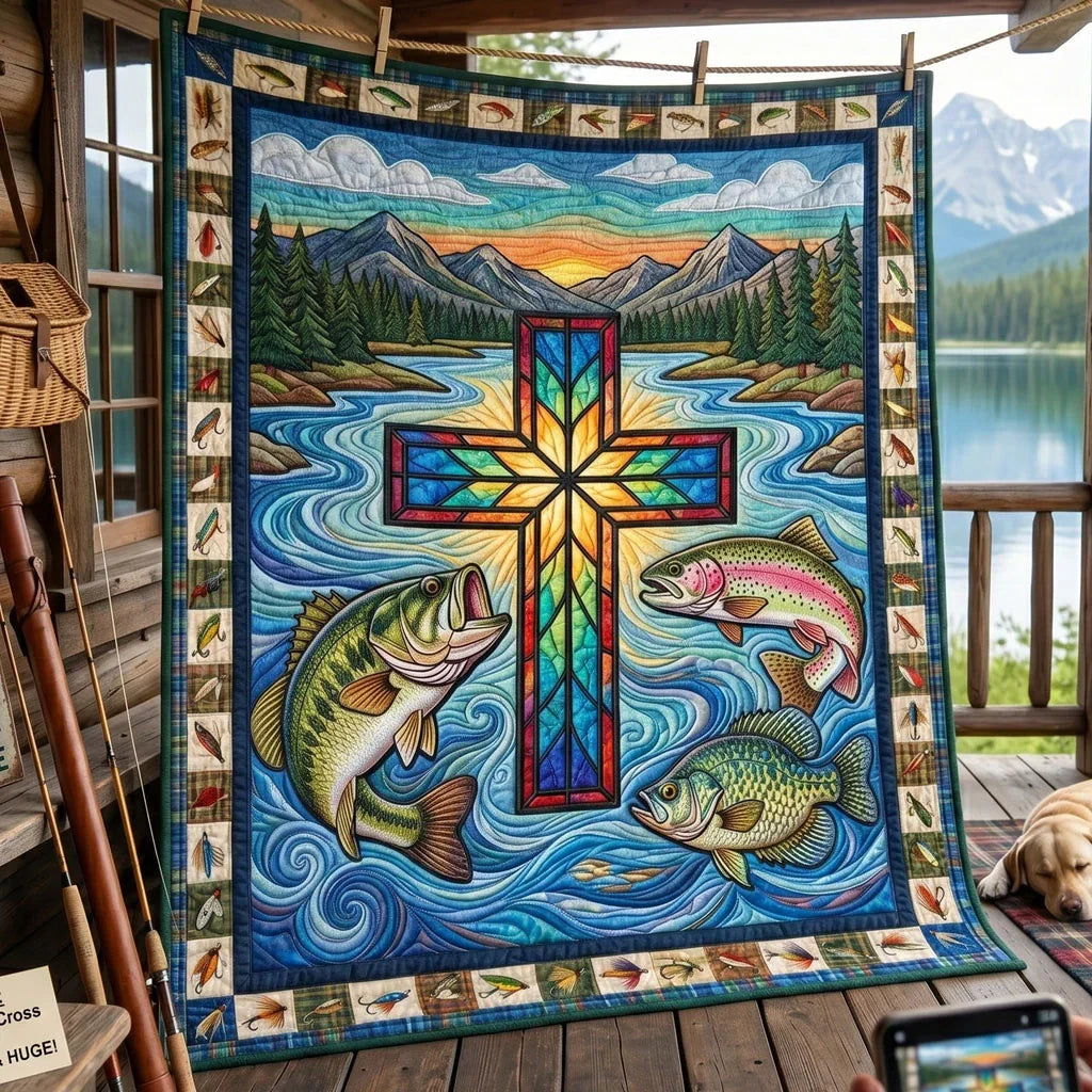Stained Glass Fish Quilt Blanket