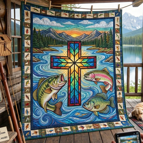 Stained Glass Fish Quilt Blanket