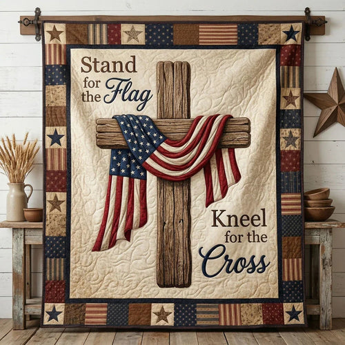 Stand For The Flag Kneel For The Cross Quilt Blanket