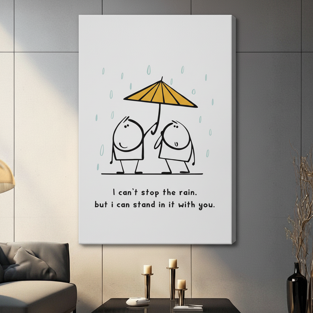 Stand in the Rain Couple Minimalist Canvas Art