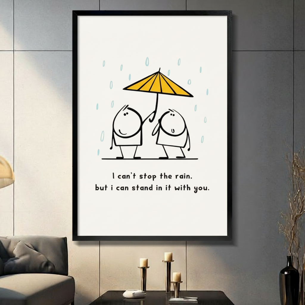 Stand in the Rain Couple Minimalist Canvas Art