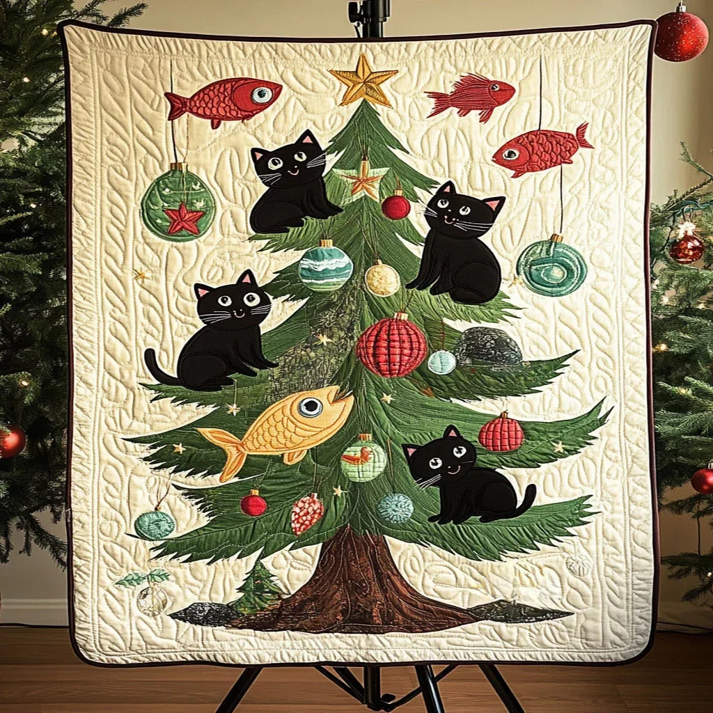 Star Tree Black Cat Quilt Blanket