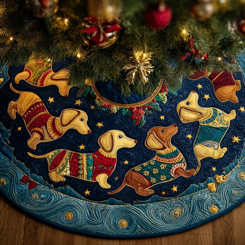 Starlight Dachshund Christmas Quilted Tree Skirt