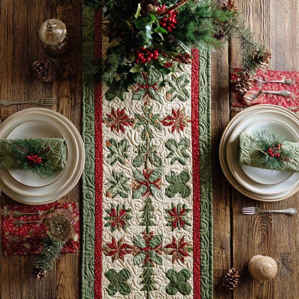 Starlit Evergreen Quilted Table Runner