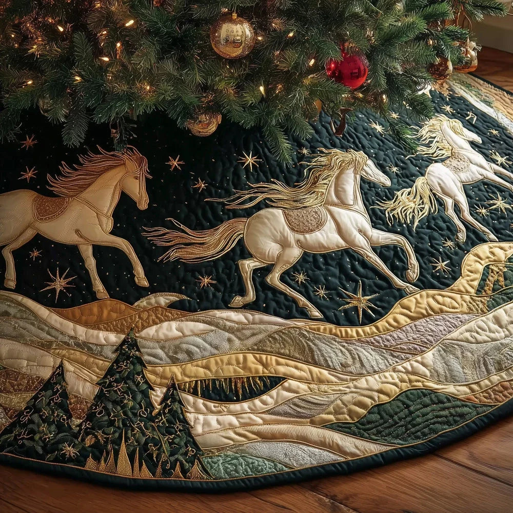 Starlit Noble Steeds Christmas Quilted Tree Skirt