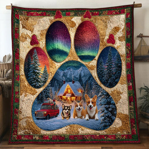 Starry Cabin Corgi Paw Quilt Blanket