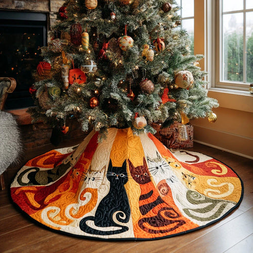 Starry Catmas Christmas Quilted Tree Skirt