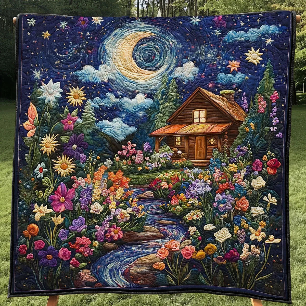 Starry Night Cottage Garden Quilt Blanket