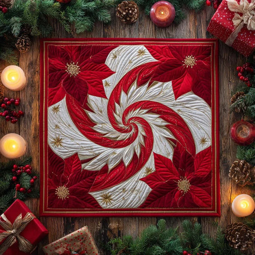 Starry Poinsettia Dance Quilted Table Topper