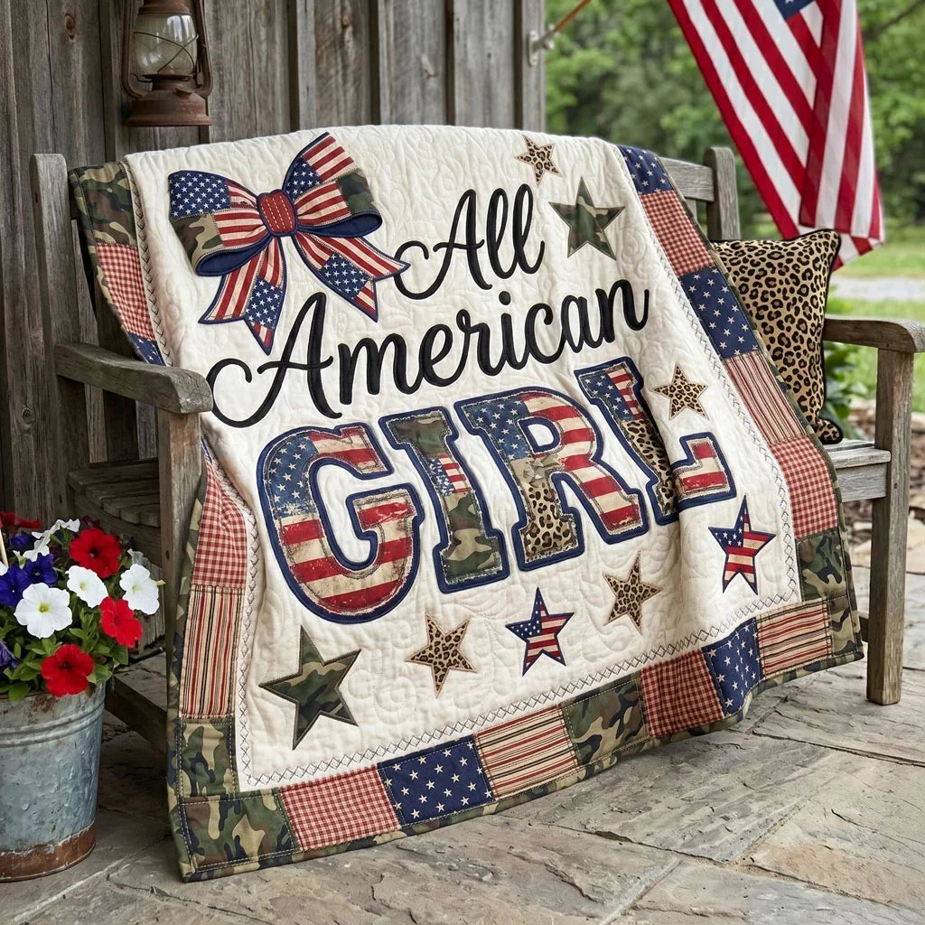 Stars And Camo Girl Quilt Blanket