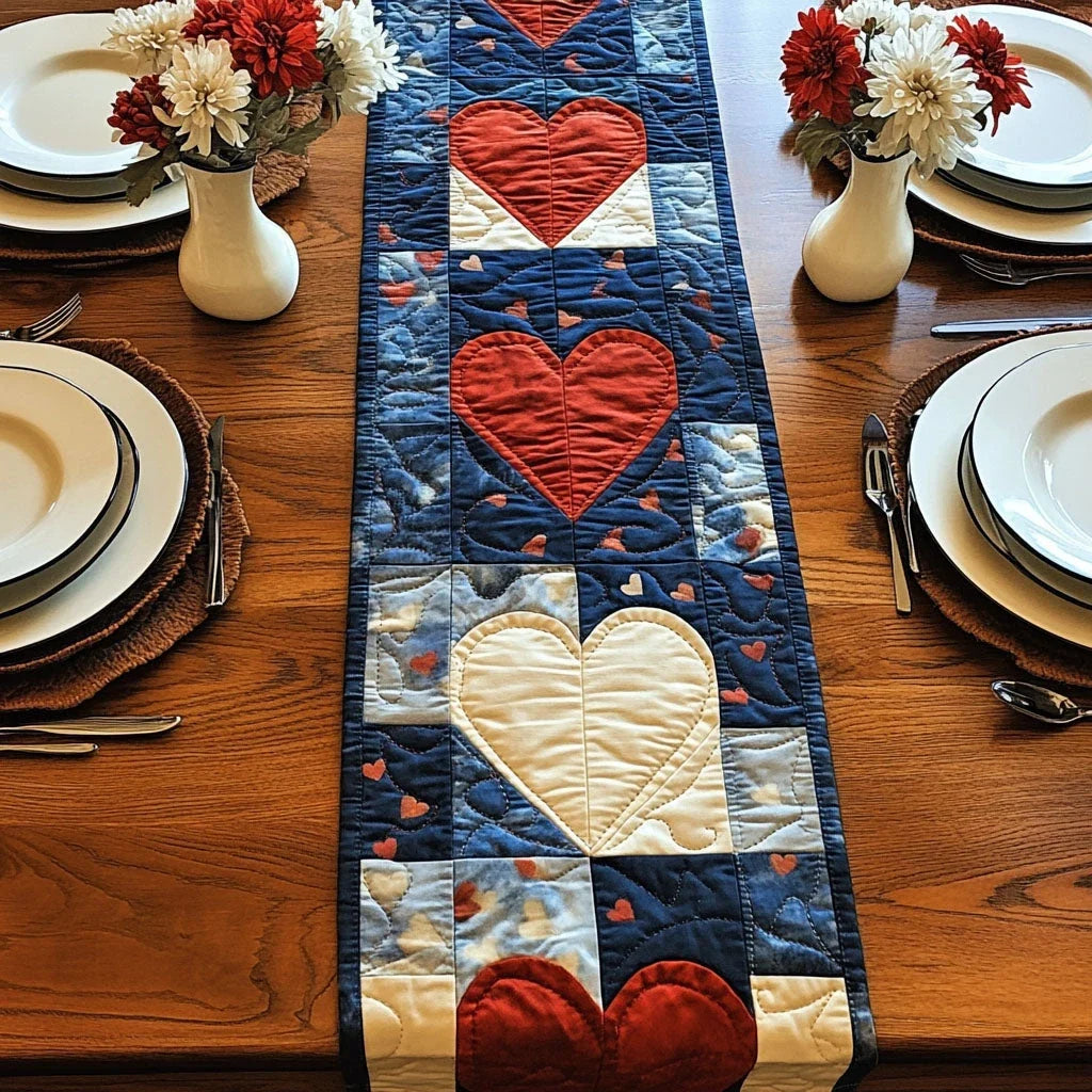 Stars and Hearts Quilted Table Runner