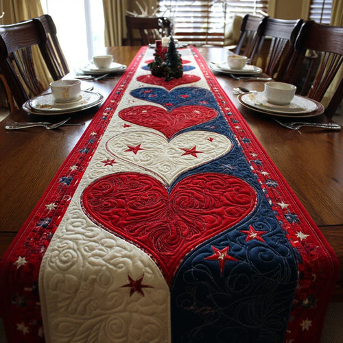 Stars and Stripes Heart Quilted Table Runner