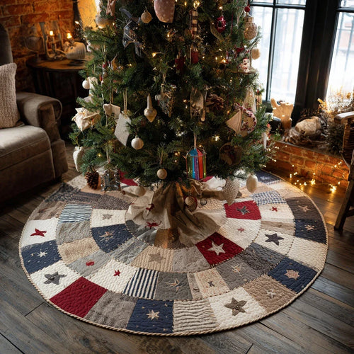 Stars and Timber Christmas Quilted Tree Skirt