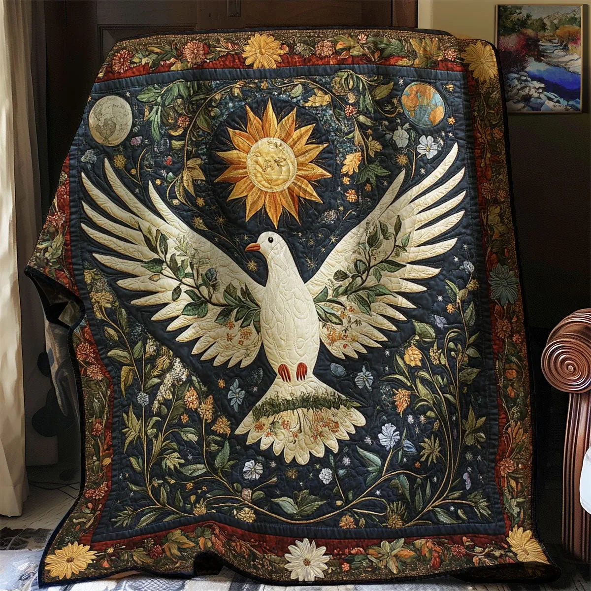Stellar Peace Dove Quilt Blanket