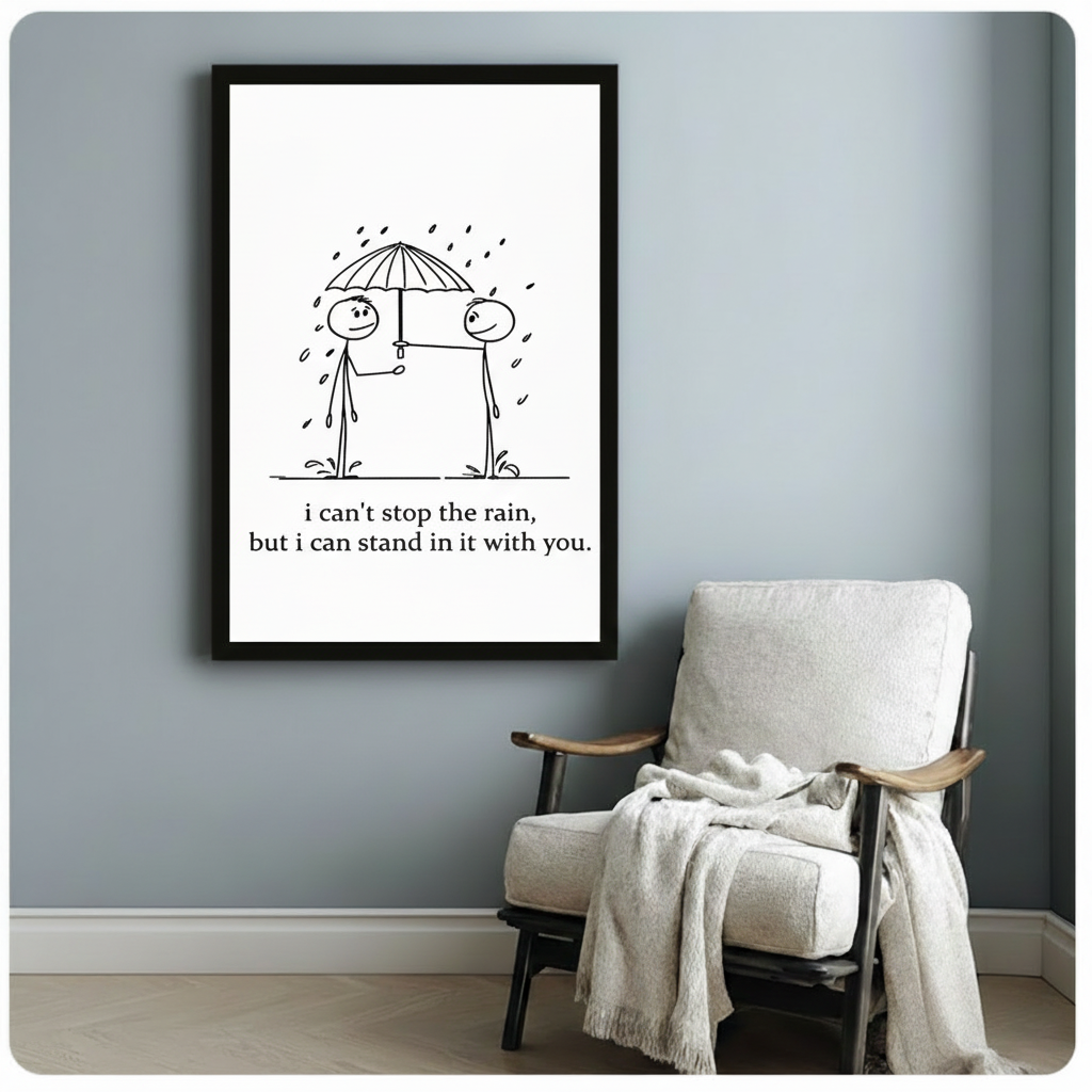 Stick Figure Rain Love Quote Canvas Print Wall Art