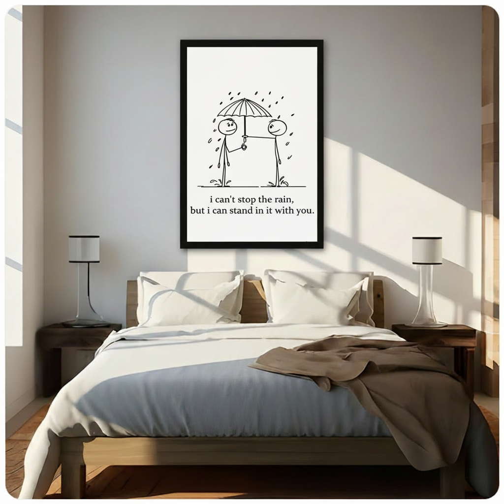 Stick Figure Rain Love Quote Canvas Print Wall Art