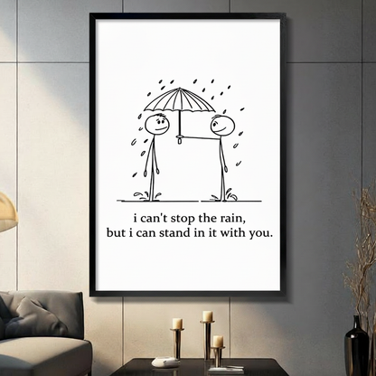 Stick Figure Rain Love Quote Canvas Print Wall Art