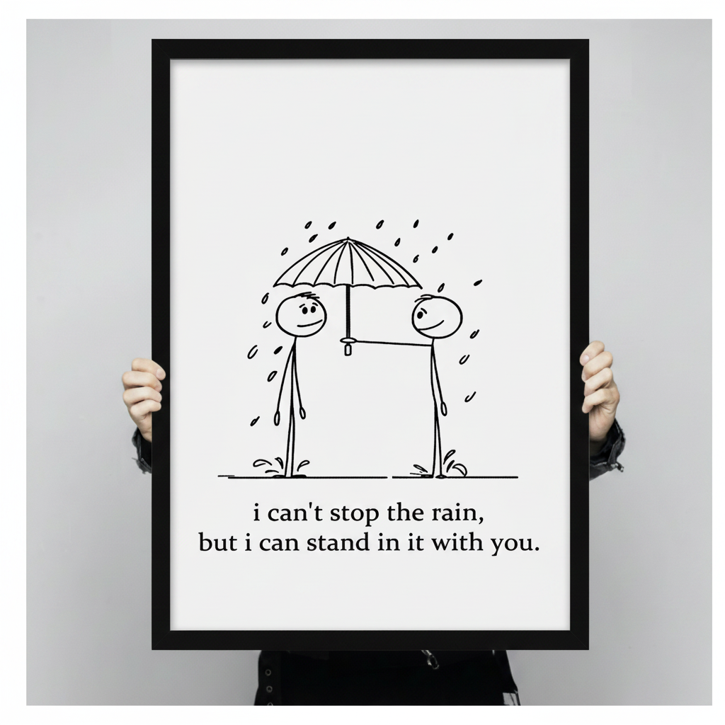 Stick Figure Rain Love Quote Canvas Print Wall Art