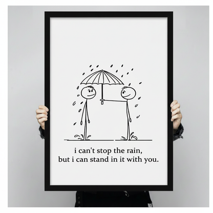 Stick Figure Rain Love Quote Canvas Print Wall Art