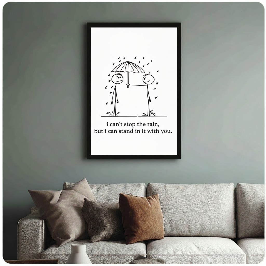 Stick Figure Rain Love Quote Canvas Print Wall Art