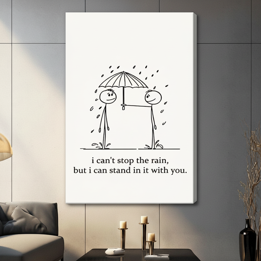 Stick Figure Rain Love Quote Canvas Print Wall Art