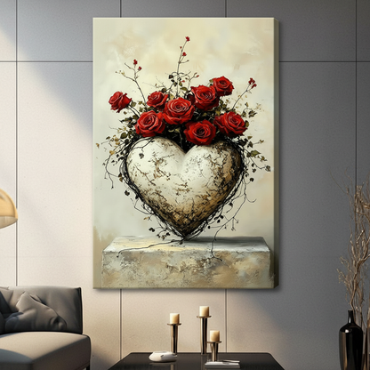 Stone Heart Red Roses Gothic Romantic Canvas Art