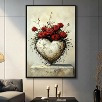 Stone Heart Red Roses Gothic Romantic Canvas Art