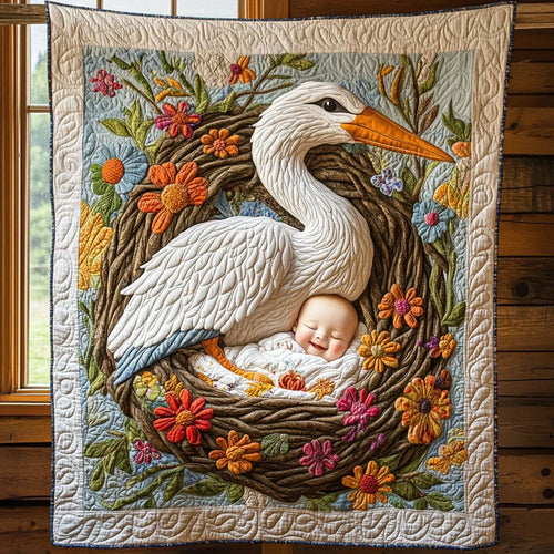 Stork And Baby Quilt Blanket
