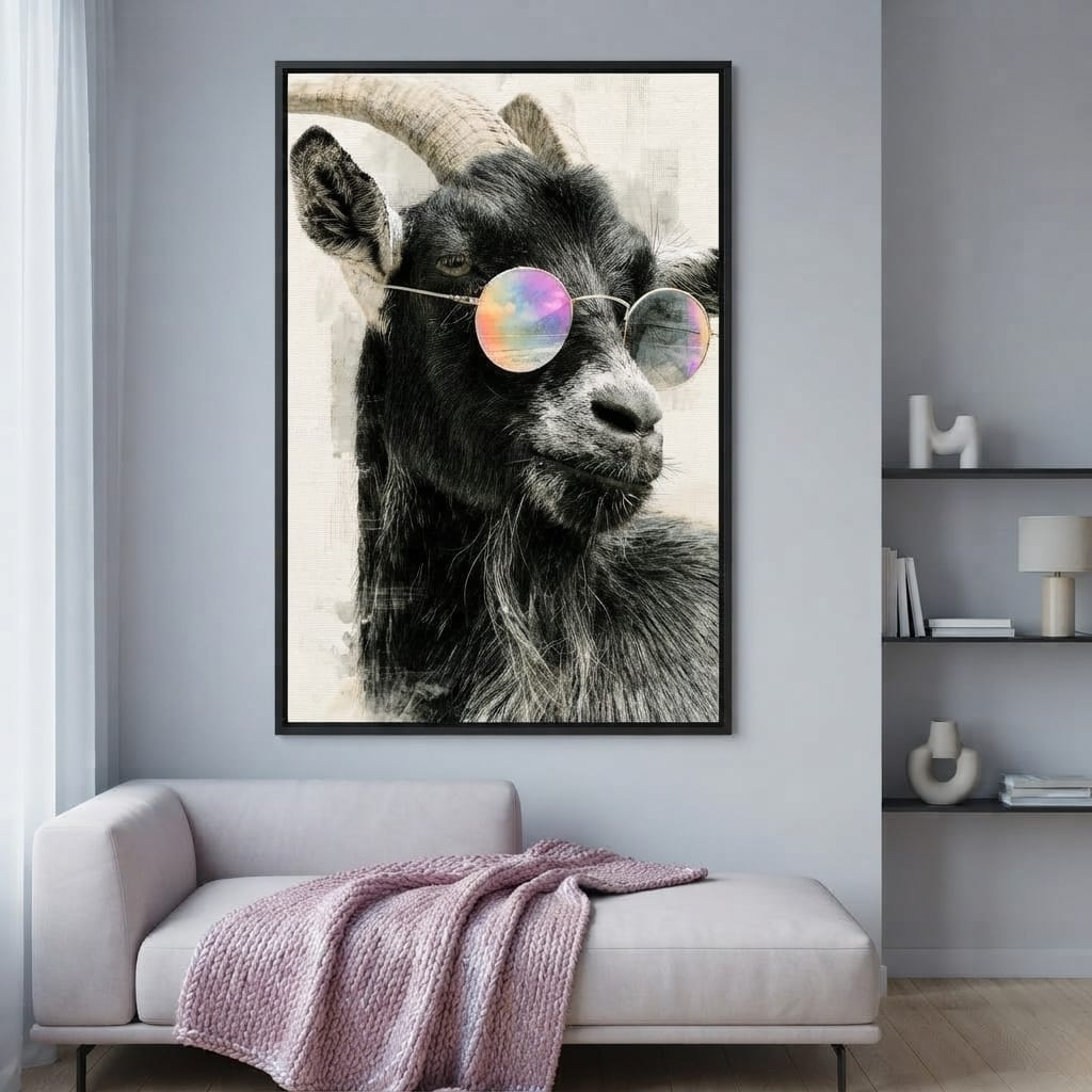 Stray Goat With A Painted Perspective Canvas Wall Art