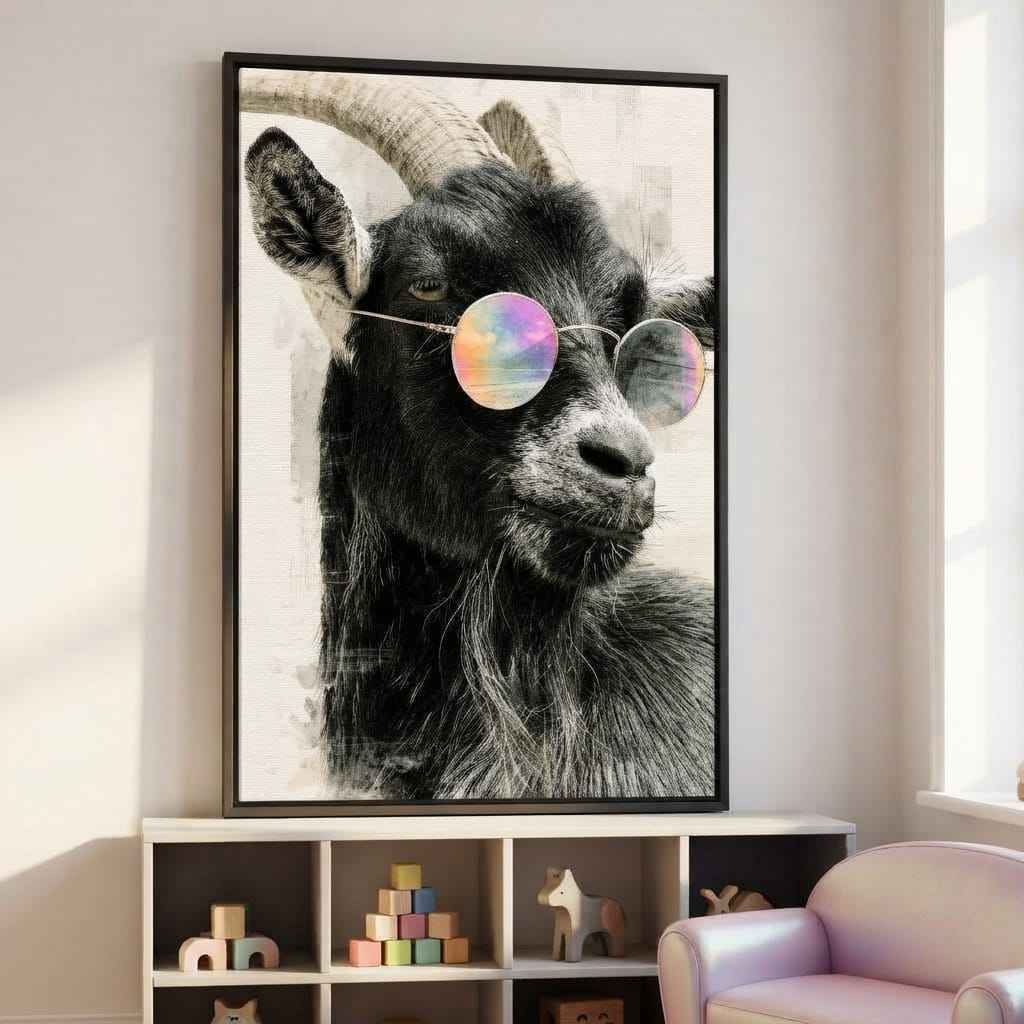 Stray Goat With A Painted Perspective Canvas Wall Art