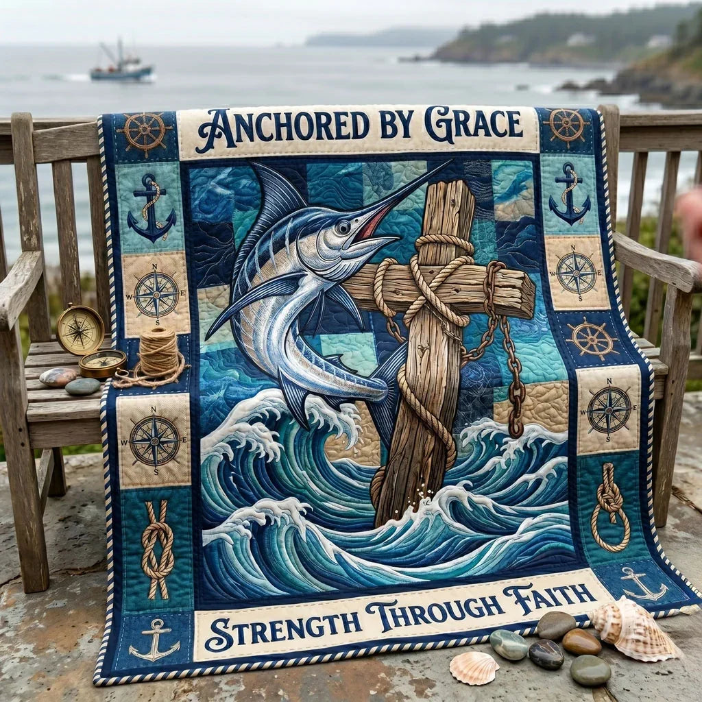 Strength Through Faith Marlin Quilt Blanket