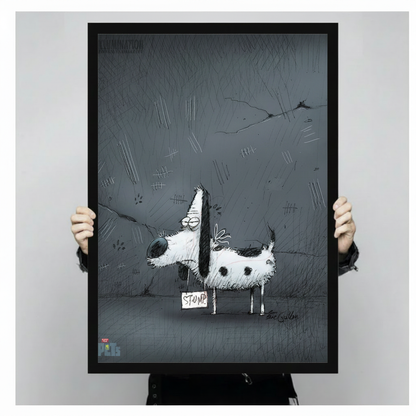 Stump Graffiti Dog Sketch Dark Grey Canvas Wall Art