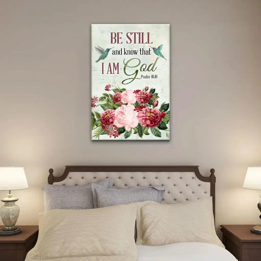 be still and know that i am god vintage flower hummingbird wall art canvas (view 11)