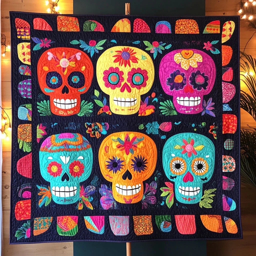 Sugar Skull Symphony Quilt Blanket