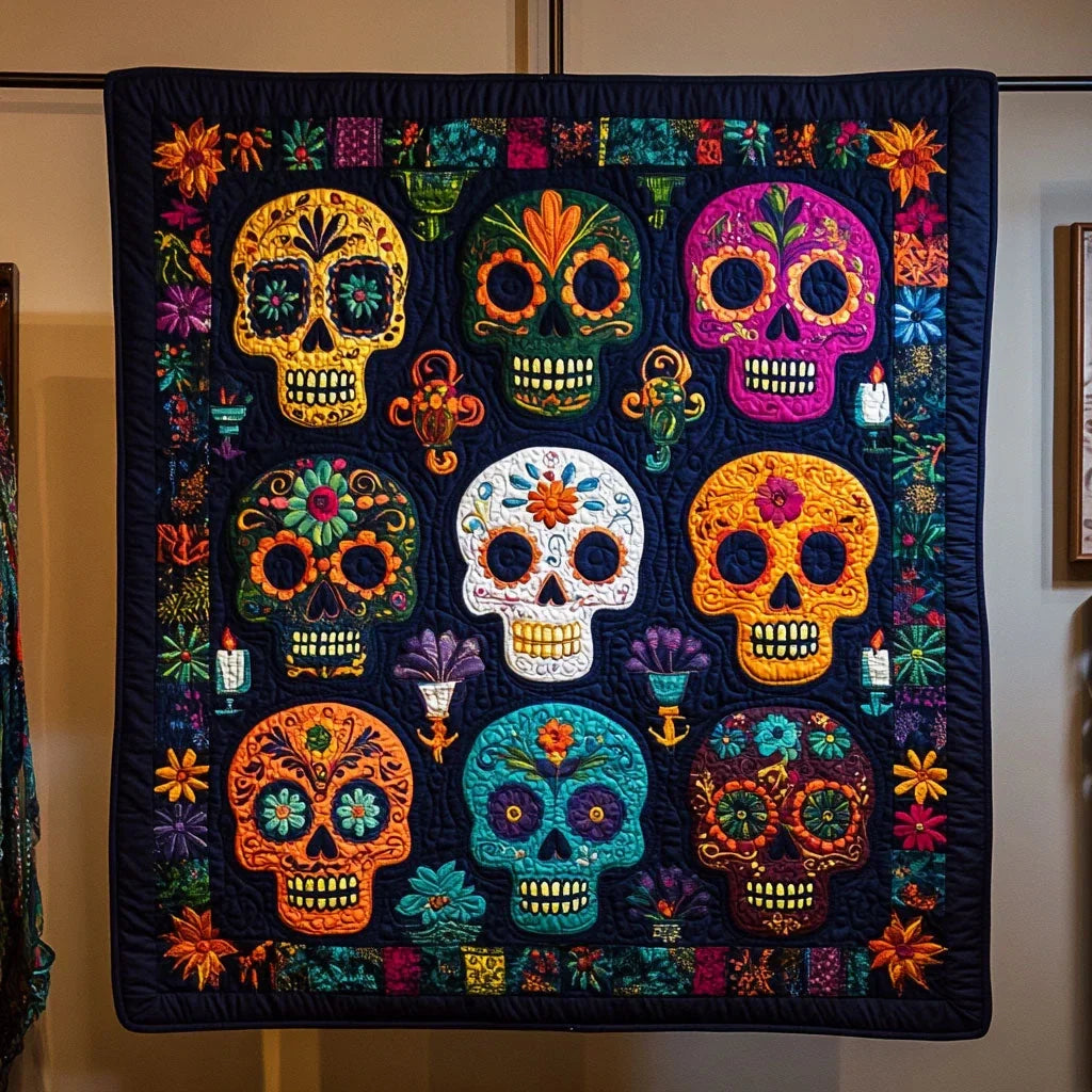 Sugar Skull Symphony Quilt Blanket