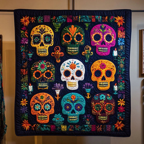 Sugar Skull Symphony Quilt Blanket
