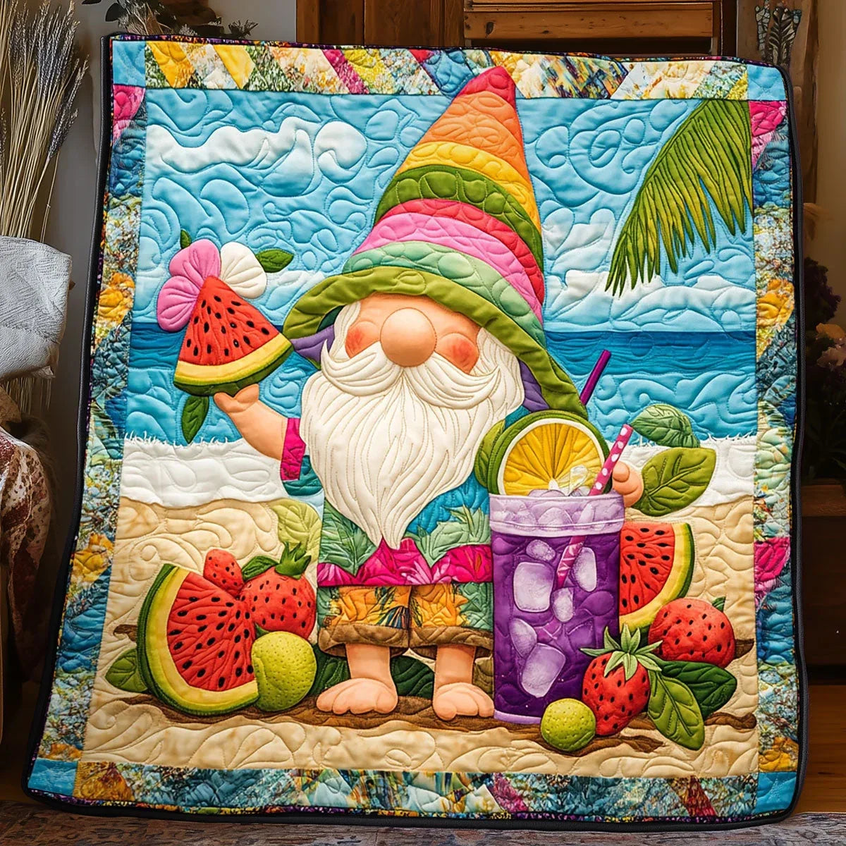 Summer Gnome Vibes Quilt Blanket