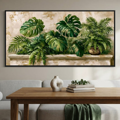 Sun Dappled Foliage On A Plaster Ledge Canvas Wall Art