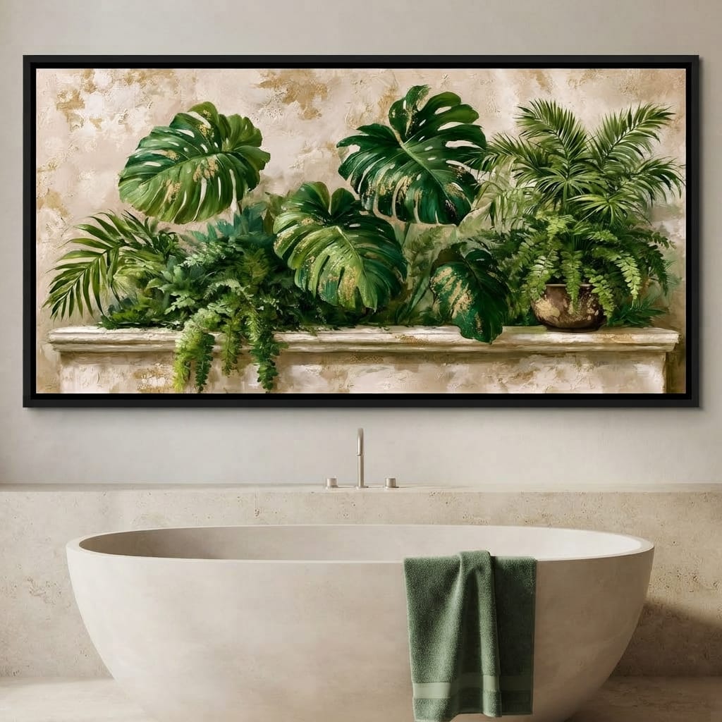 Sun Dappled Foliage On A Plaster Ledge Canvas Wall Art