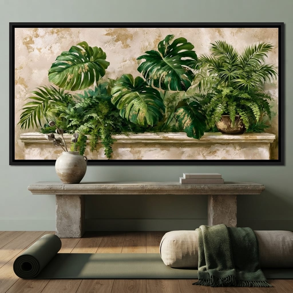 Sun Dappled Foliage On A Plaster Ledge Canvas Wall Art